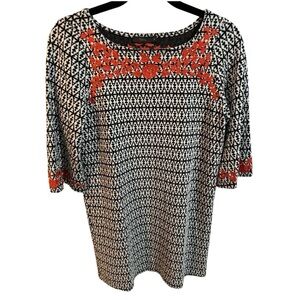 THML Anthropologie Black/White/Coral Embroidered Shift Dress